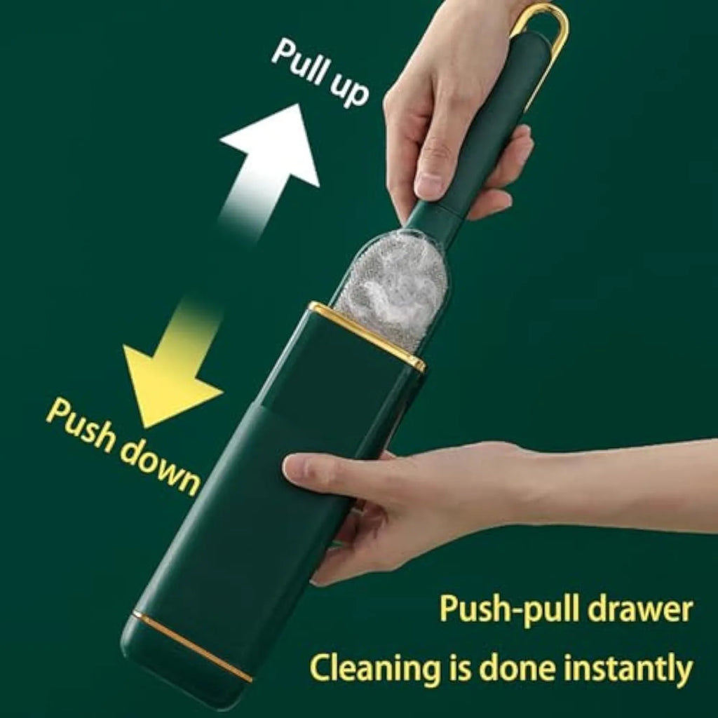 Double-sided pet hair removal brush with plush material in blue, green, and white colour options