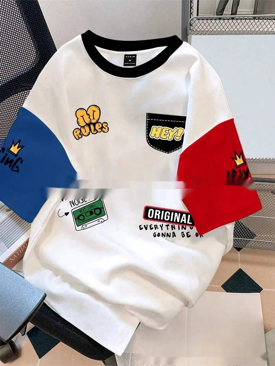 Men's loose fit casual T-shirt with digital letter print in various colour combinations