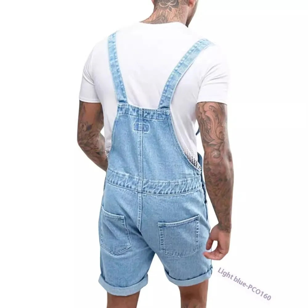 Black denim suspender shorts with mid waist and straight cut design for teenage summer wear