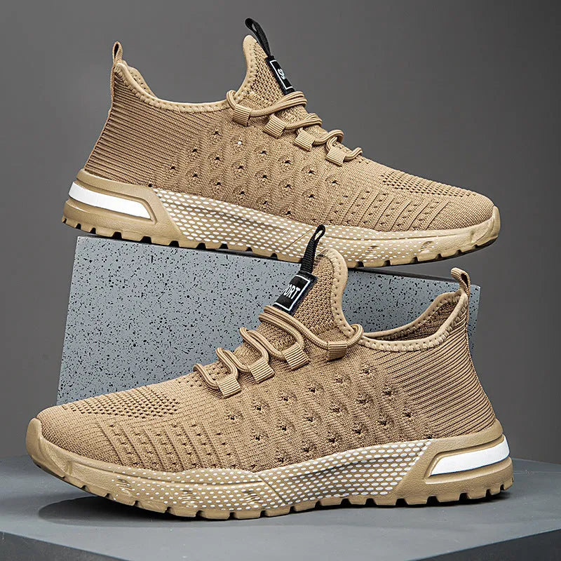 Men's solid colour casual shoes with a mesh upper in Army Green.