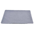 Grey self-heating pet pad for cats on floor next to measuring tape showing 95cm length