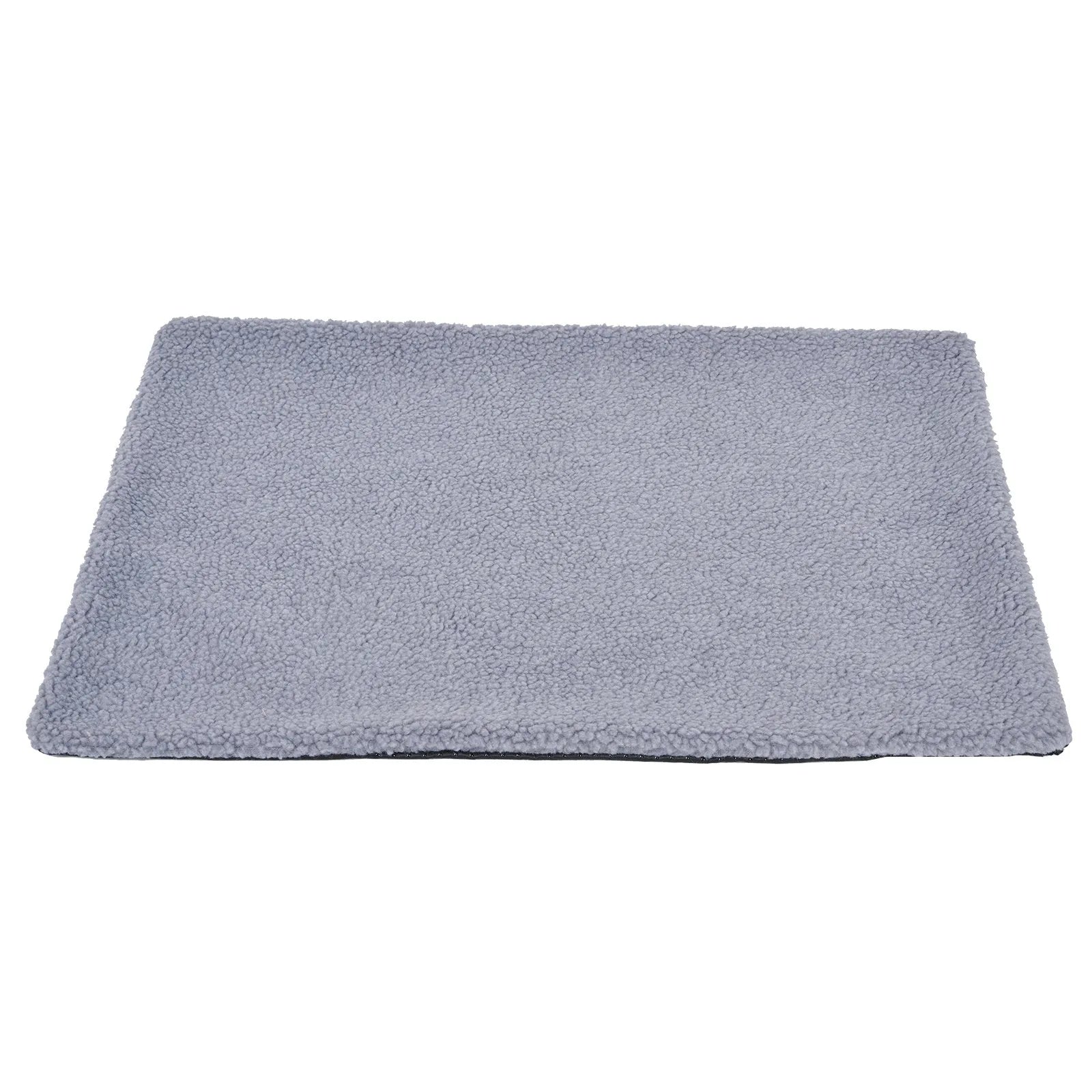 Grey self-heating pet pad for cats on floor next to measuring tape showing 95cm length