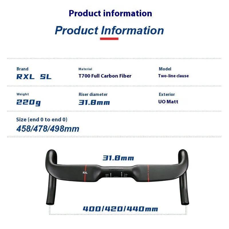 Carbon fibre road bike handlebar showing black and red colour options with double line graphic.