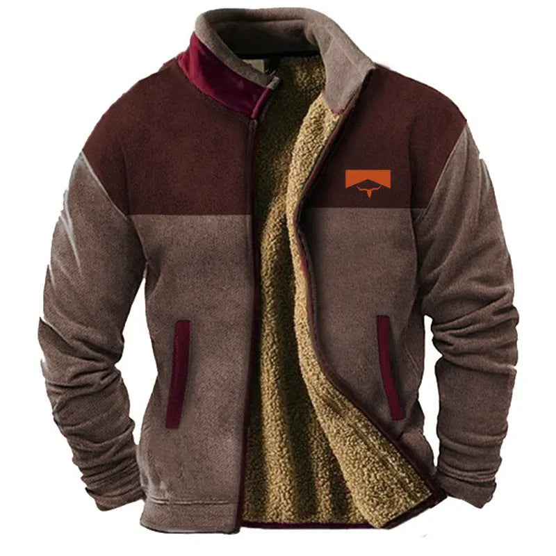 Men's green fleece-lined padded polyester coat showing regular length and sizing from S to 5XL