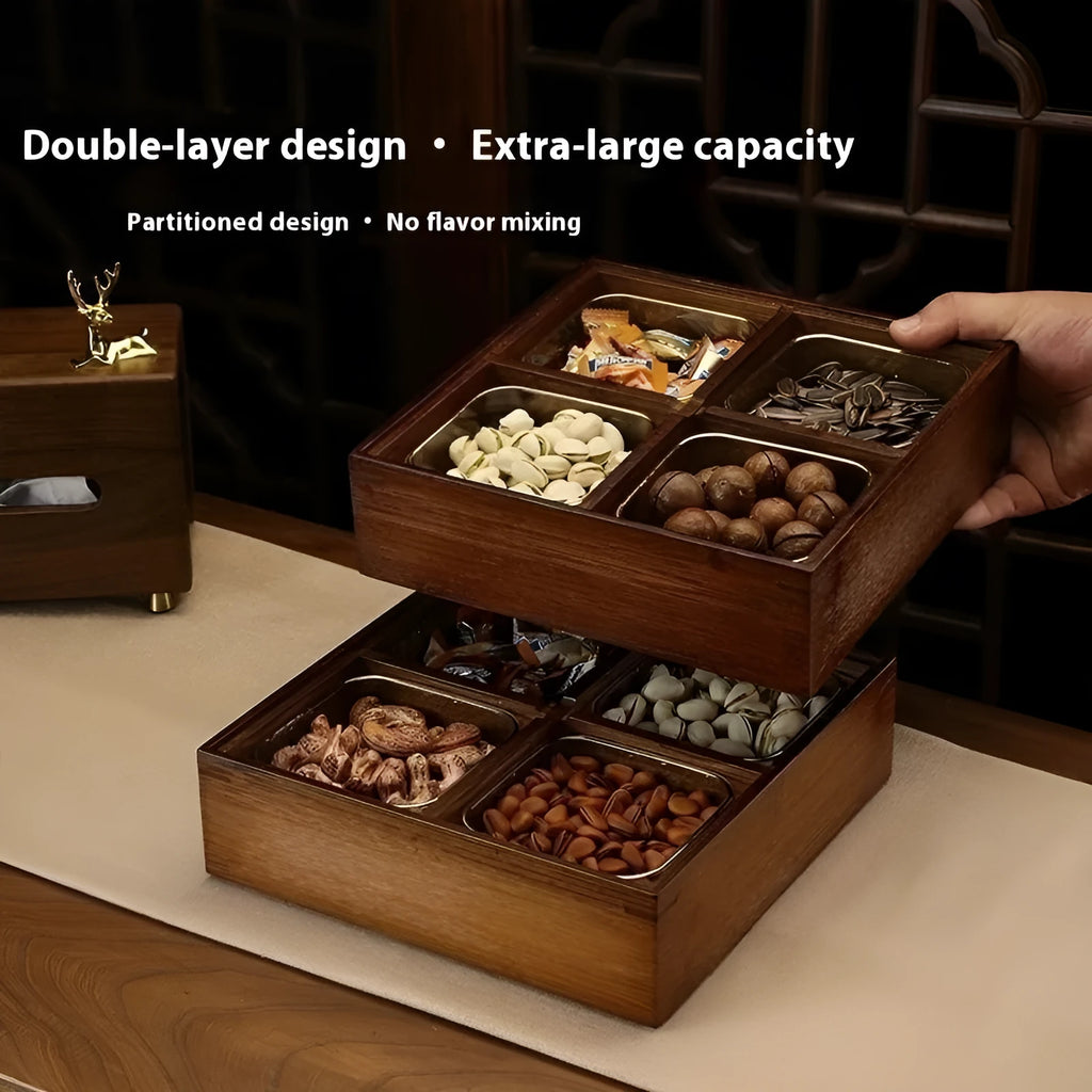 Transparent acrylic dried fruit box with solid wood lid and hammer pattern design