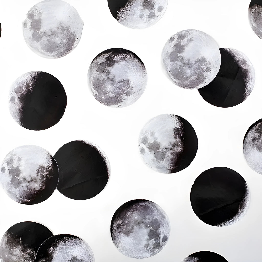 Black moon phase and planet sticker set with 45 pieces for hand account decoration