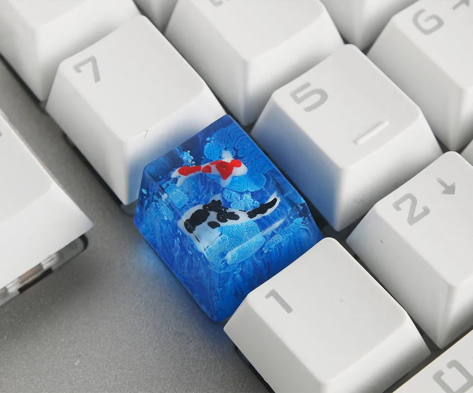 Resin keycap with koi pond scenery artwork for Cherry MX mechanical keyboard backspace