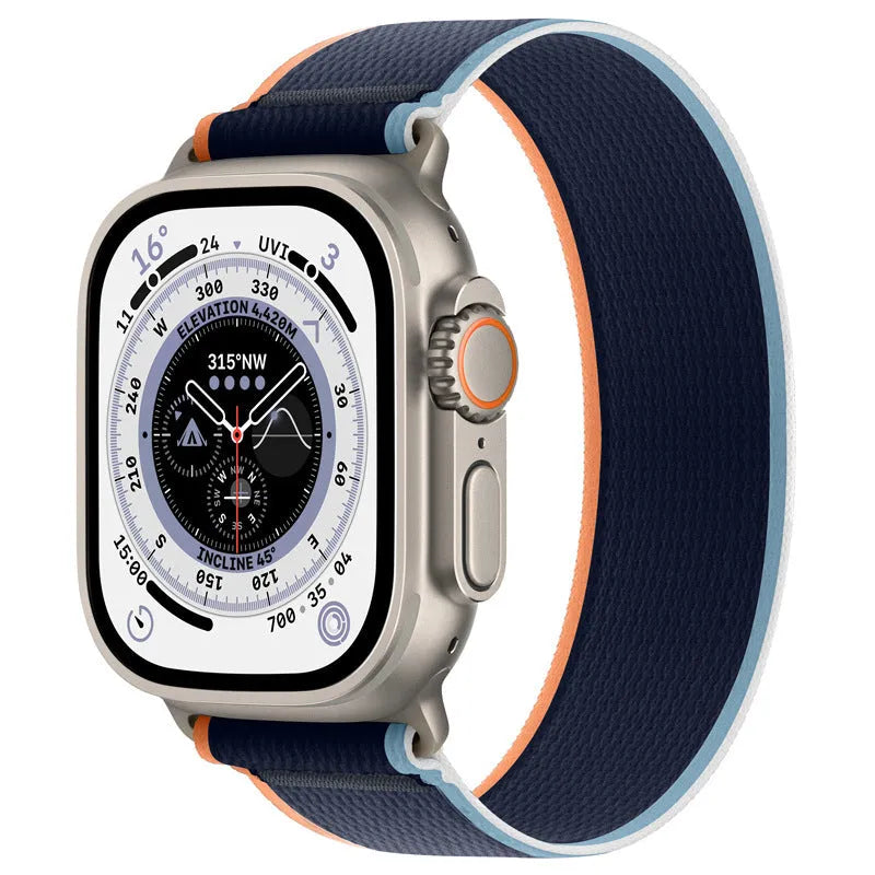 Nylon Apple Watch replacement band with integrated single-ring strap in various colours