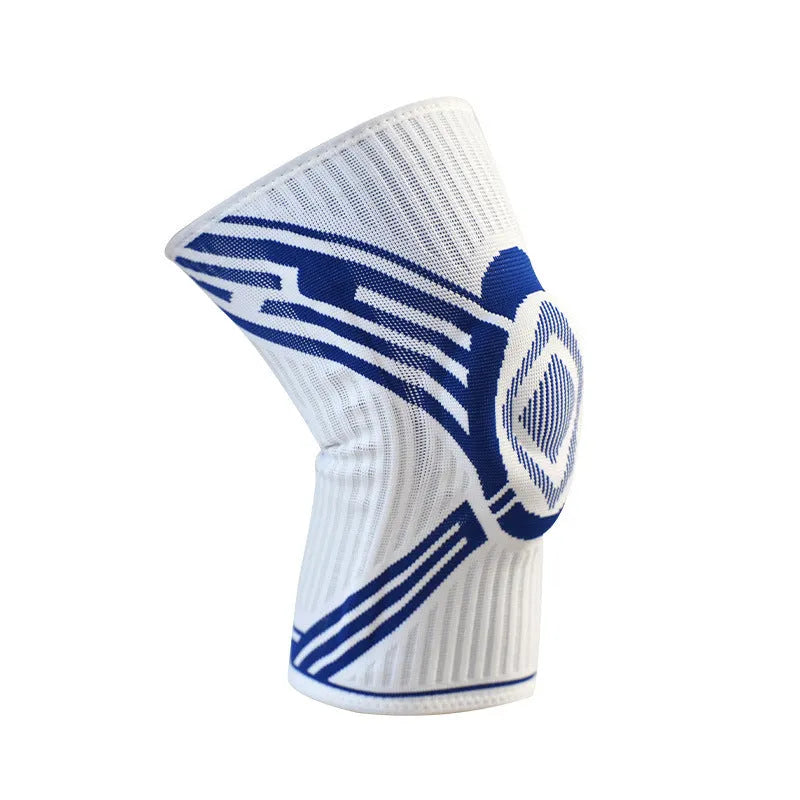 Blue cotton knee pads for basketball and running sports with elastic fit