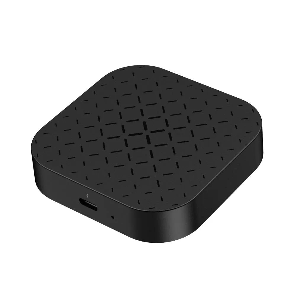 Black wireless CarPlay adapter box for original car systems with wired CarPlay, measuring 79.8mm × 14.7mm
