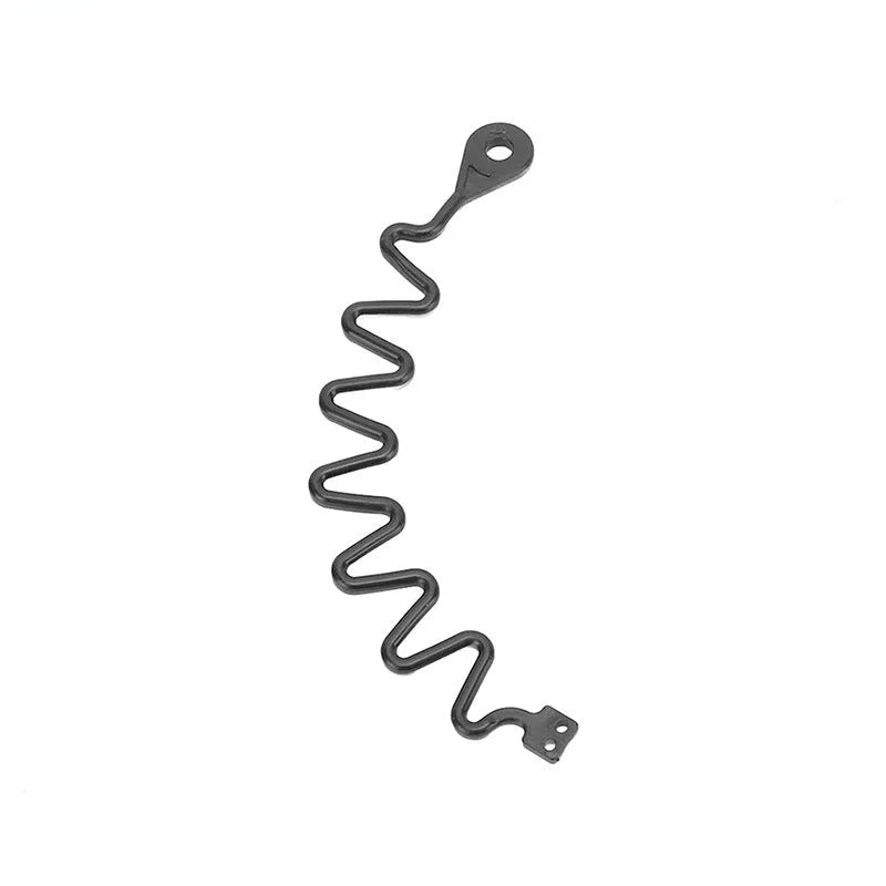 Black rubber Volvo fuel cap tether accessory showing circle band and separate rope designs