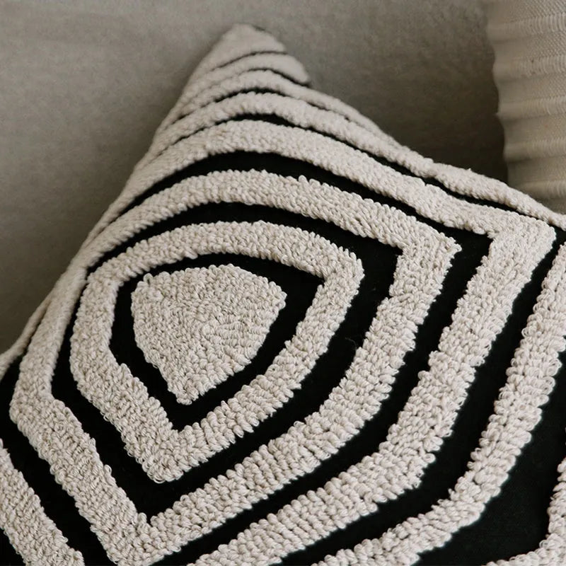 Black and white geometric towel embroidery square pillow cover on sofa 50x50cm
