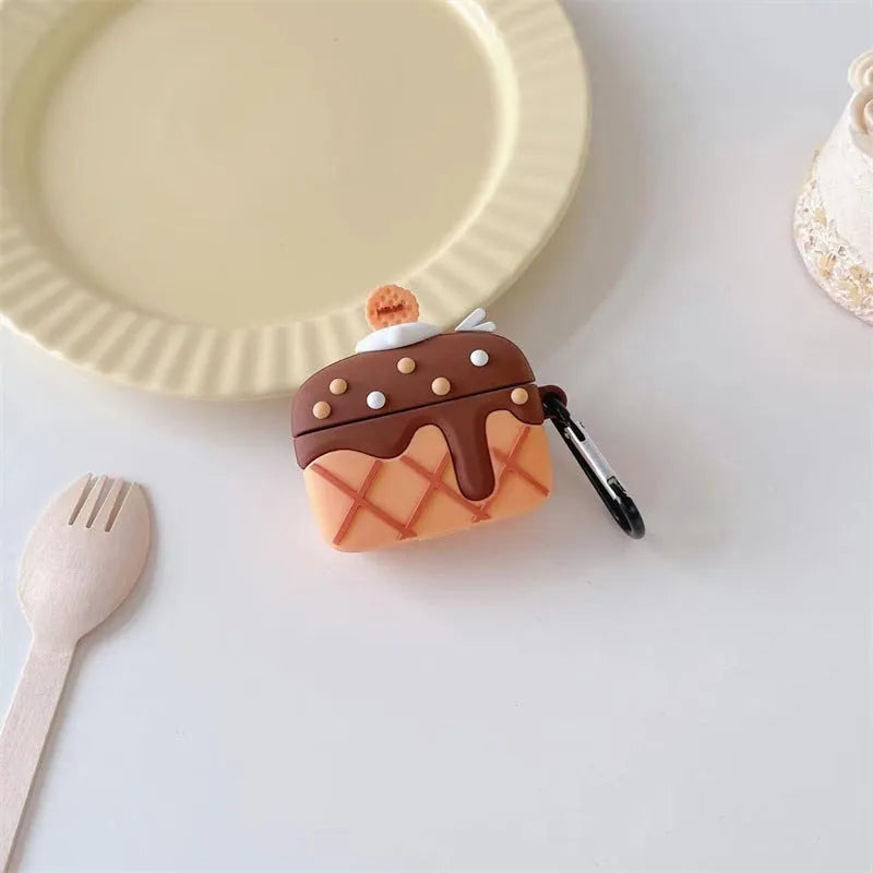 Chocolate cream cake silicone earphone case for AirPods with retro hook style