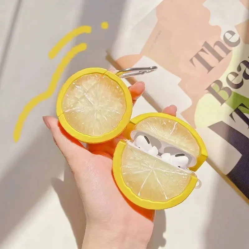 Creative lemon silicone headphone case for AirPods 1 2 3 Pro in yellow lemon and lime colours