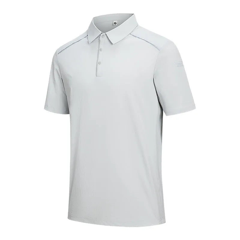 Men's solid colour quick-dry polo shirt with short sleeves and a slit detail.