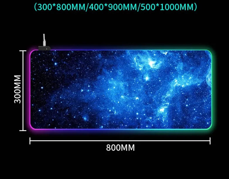 RGB illuminated starry sky pattern mouse pad with natural rubber non-slip base on desk