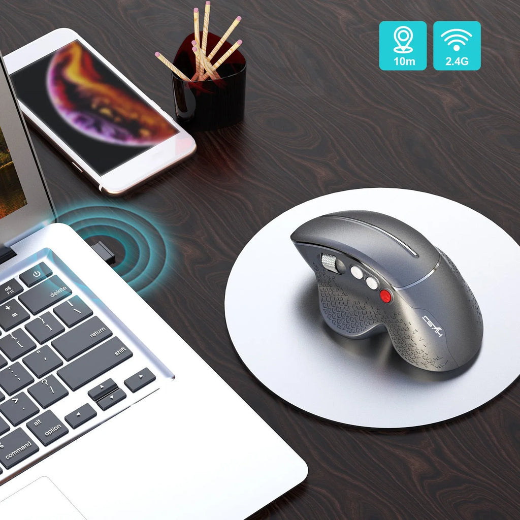 T32 wireless vertical ergonomic mouse with aluminium side roller in black or silver colour
