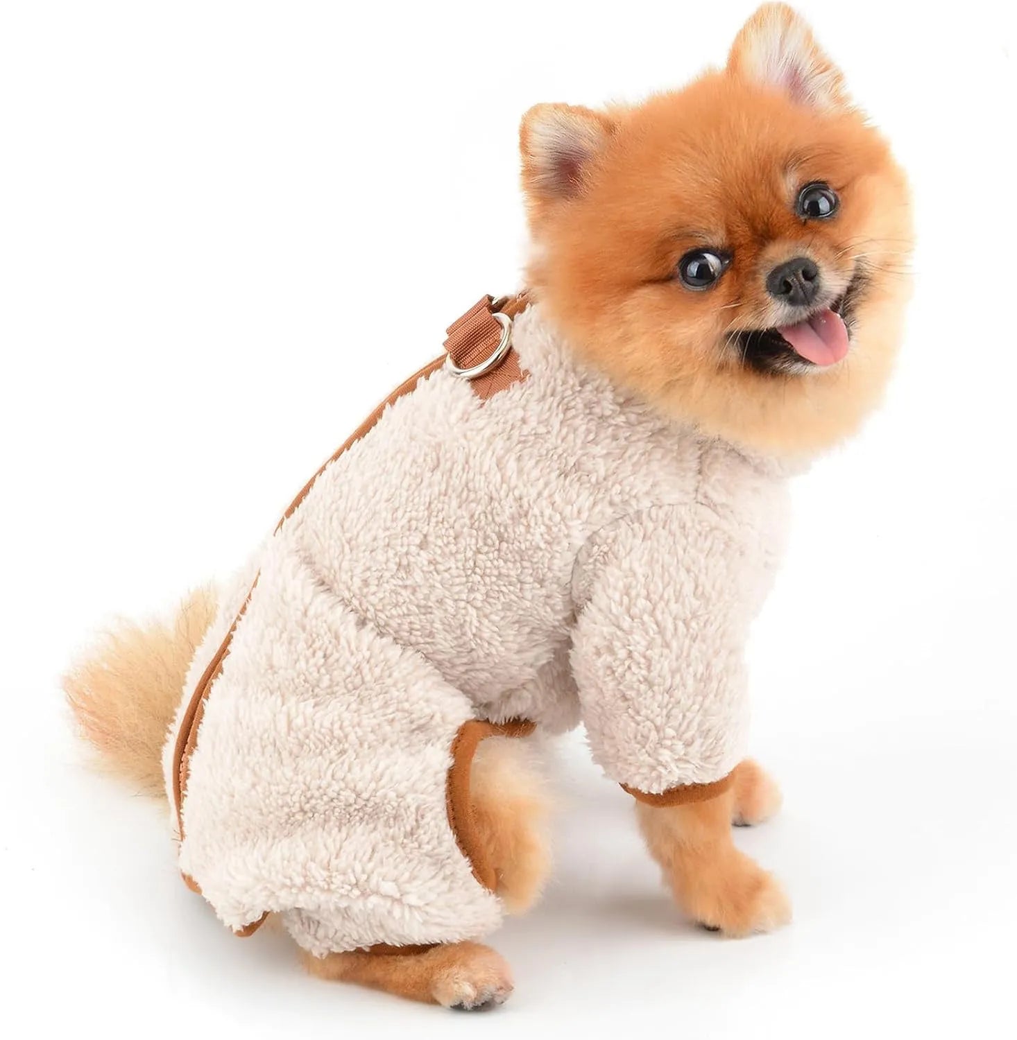 Plush fleece four-leg dog jumpsuit coat with back zipper for small breed winter warmth