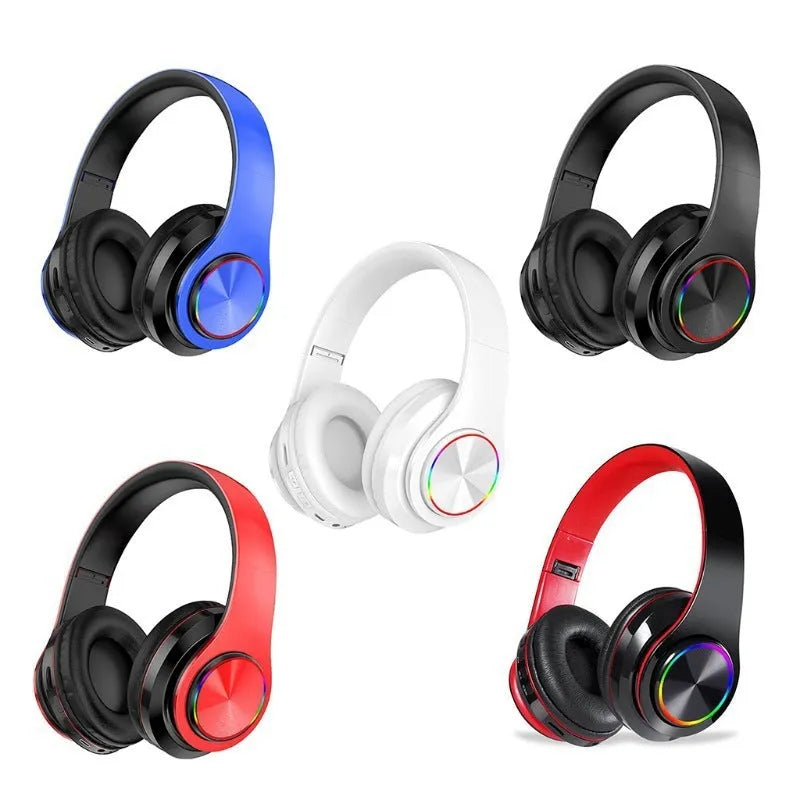 Wireless Bluetooth gaming headset with LED lights in black, red, white, or black and red colour options