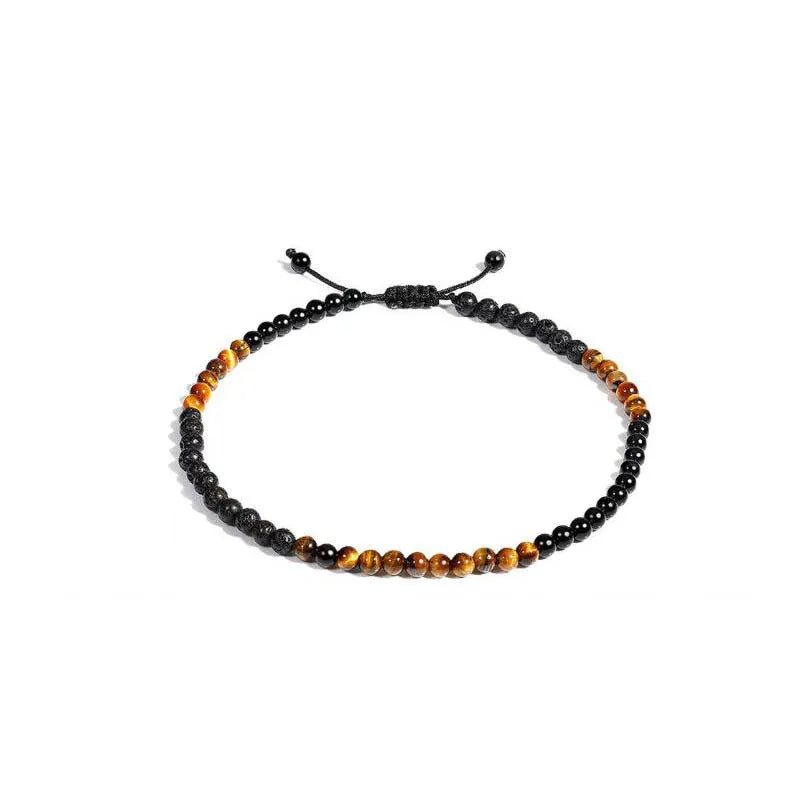 Handmade alloy volcano white turquoise natural stone bracelet with obsidian, lava, and tiger eye beads