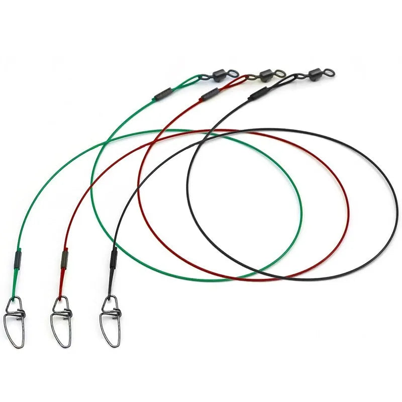 54cm anti-bite steel wire fishing double buckle pins in green, black and red colours