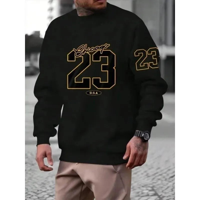 Men's art letter design fleece sweatshirt pullover style autumn casual top polyester fibre