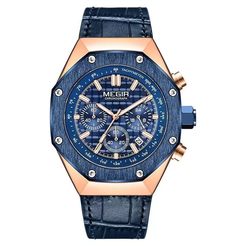 Men's waterproof quartz watch with steel belt in three colour options showing 13mm thickness