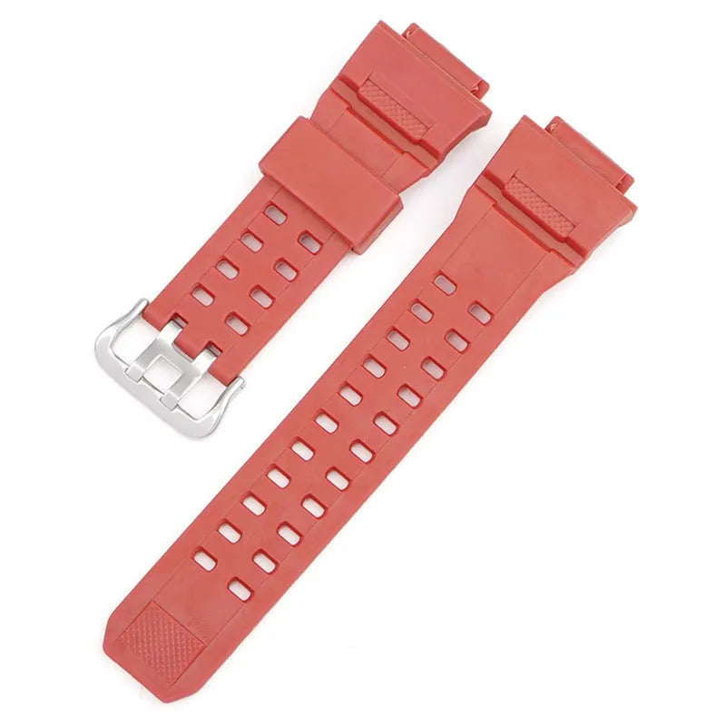 Camouflage pattern TPU rubber watch strap with silver buckle for G-Shock-style watches.