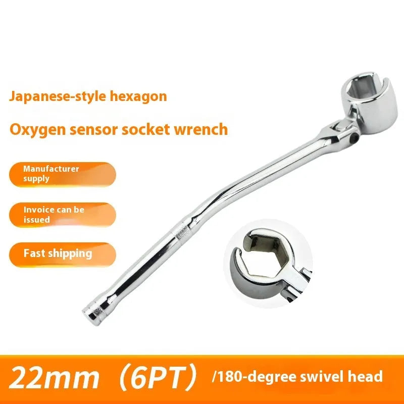 22mm hexagonal oxygen sensor removal tool with bright chrome finish measuring 270mm long