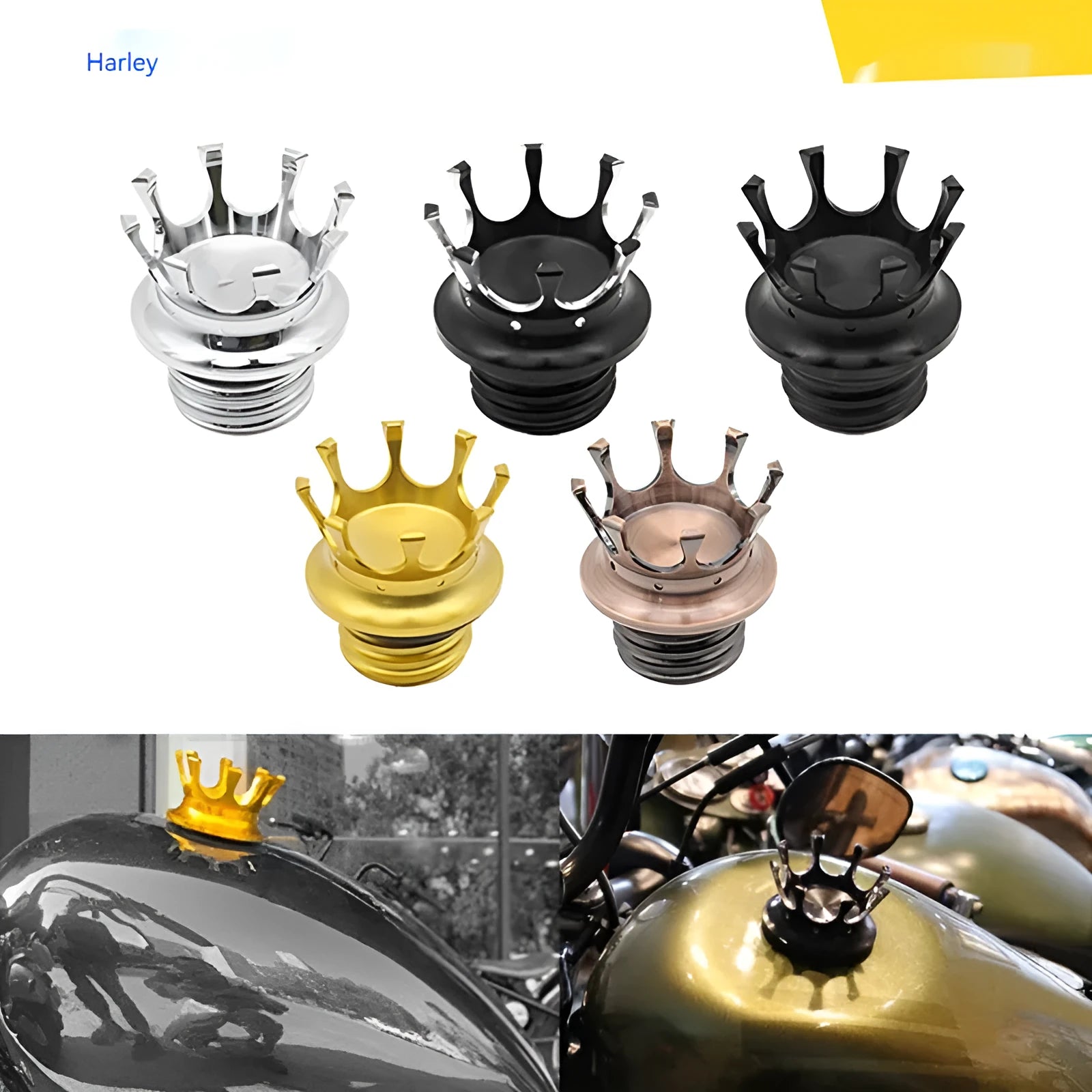 Aluminium motorcycle fuel tank cap cover for Harley Davidson models in multiple colour options.