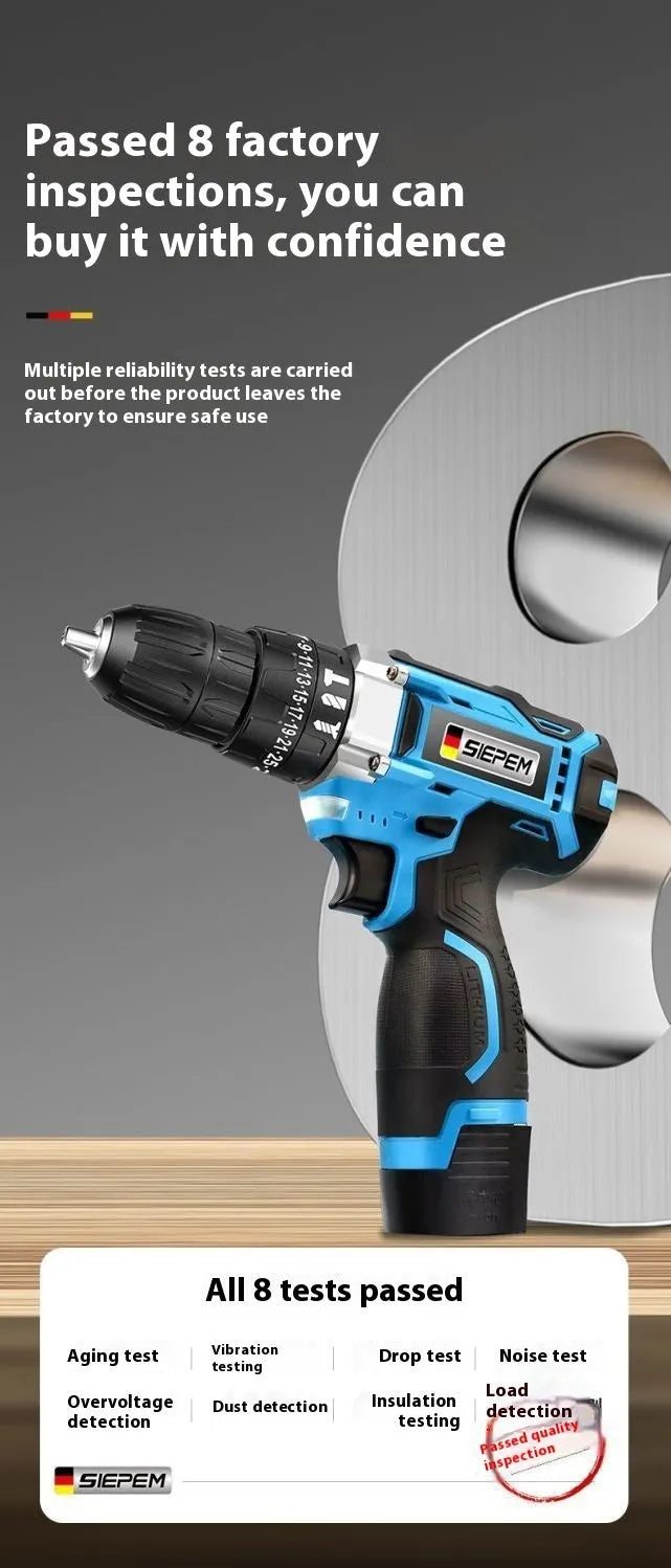 12V dual-speed cordless impact pistol drill and electric screwdriver in a plastic carry case.
