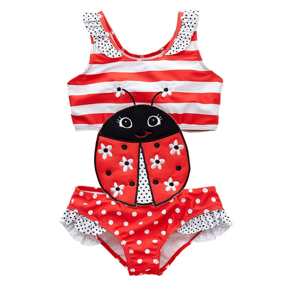 Baby girls watermelon print one-piece swimsuit in polyester fibre, front view, summer swimwear for toddlers