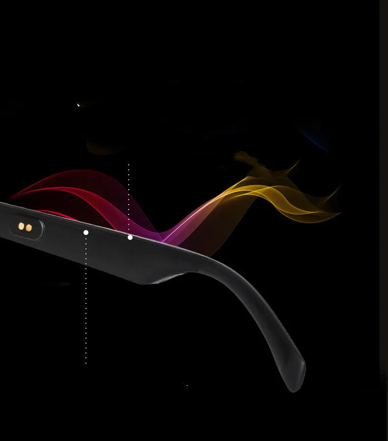 Black smart glasses with Bluetooth open-ear audio speakers on temples and choice of lenses