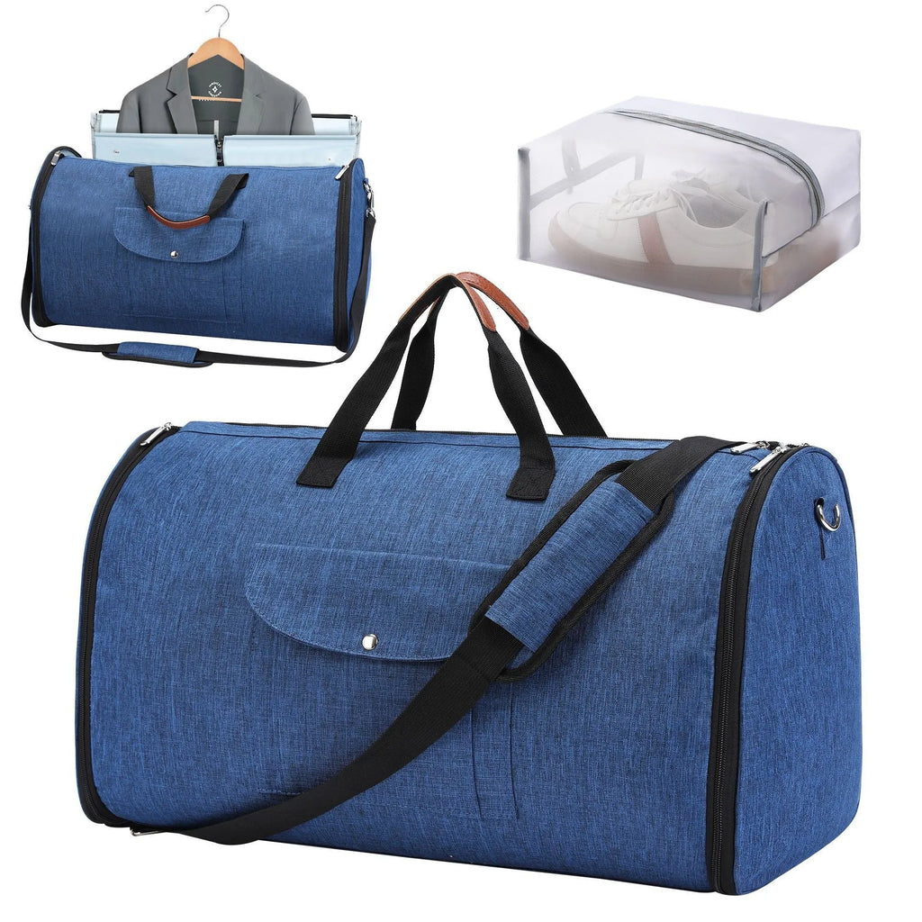 Folding Oxford cloth duffel bag in navy blue with 55L capacity for travel and gym use