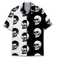 A man's short-sleeve Cuban collar Hawaiian shirt in a digital print, made from lightweight polyester fabric.