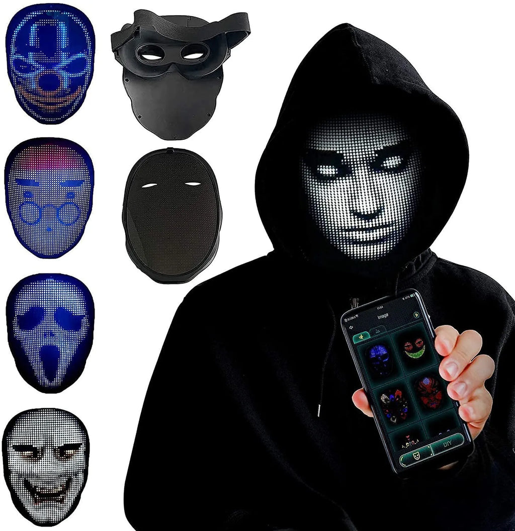 Avengers character LED luminous electronic face mask with coloured light display.