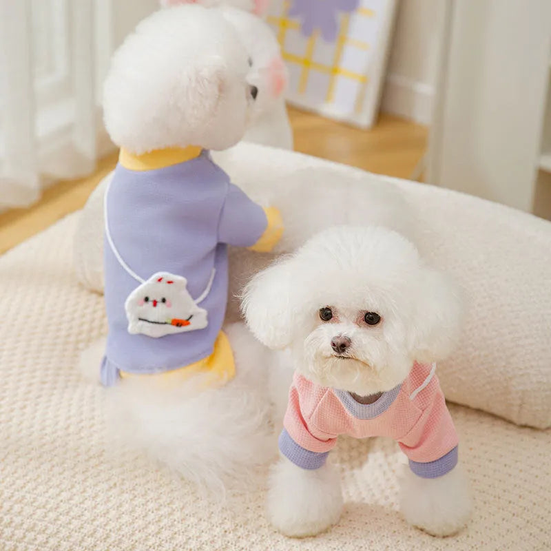 Cartoon bear print pet dog hoodie for small dogs in pink colour, lightweight and machine washable