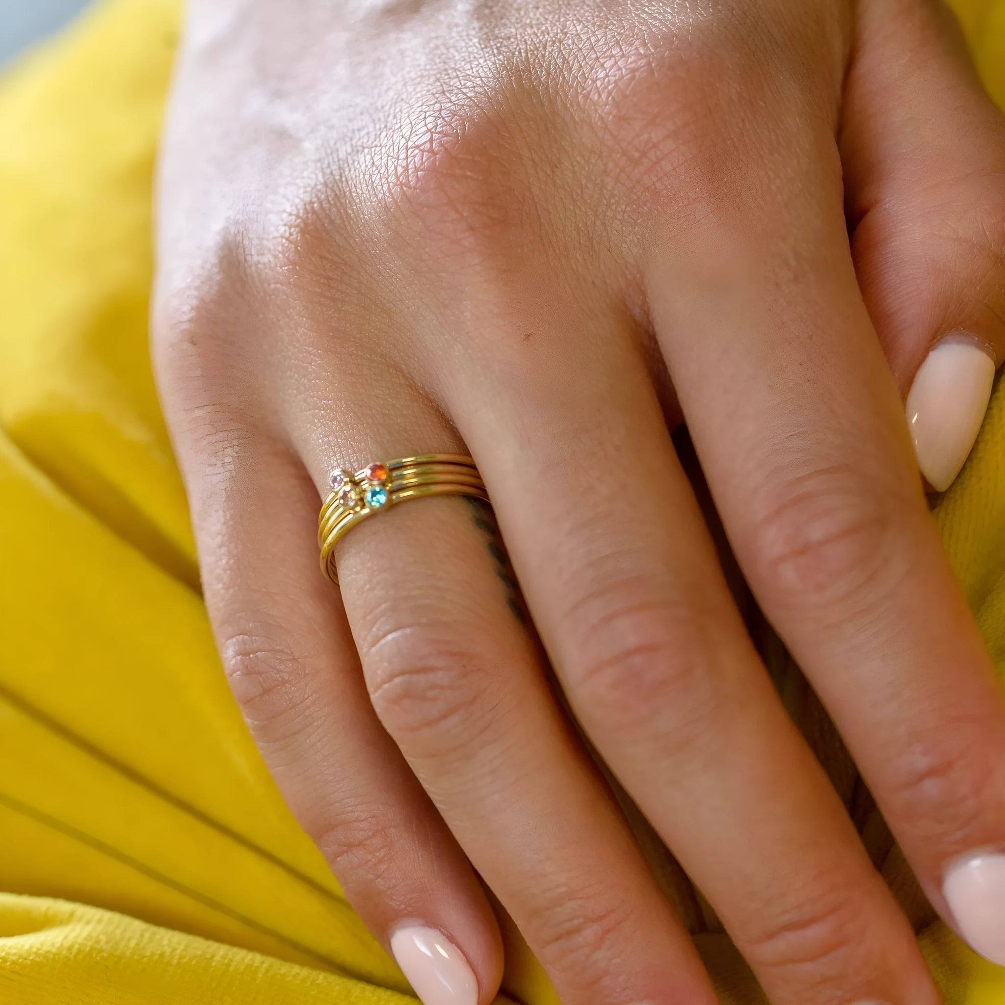 December birthstone titanium steel ring with engraved geometric pattern and electroplated finish