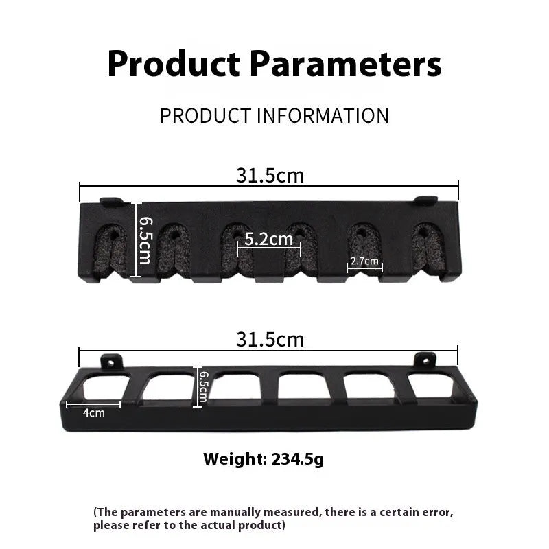 Black ABS plastic wall-mounted fishing rod holder rack with self-tapping screws