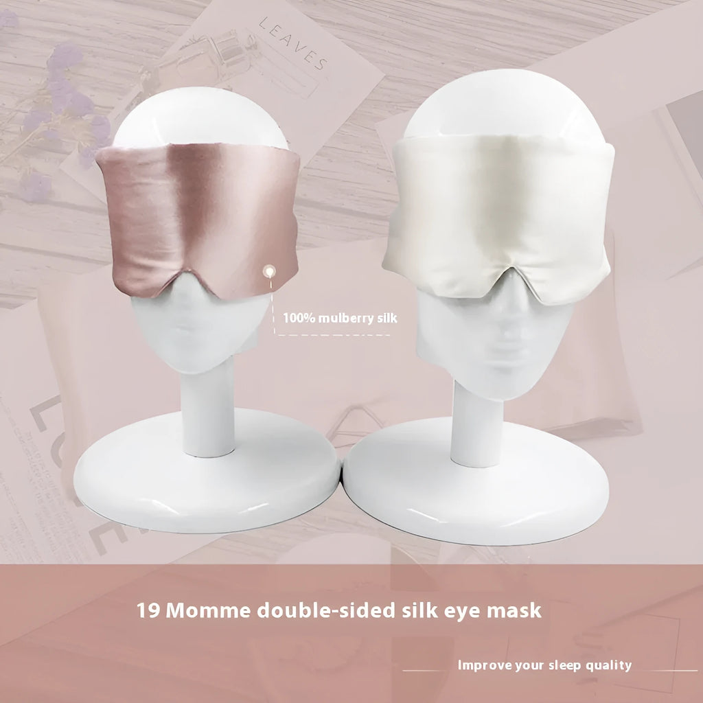 Mulberry silk sleep eye mask in champagne gold colour with elastic strap