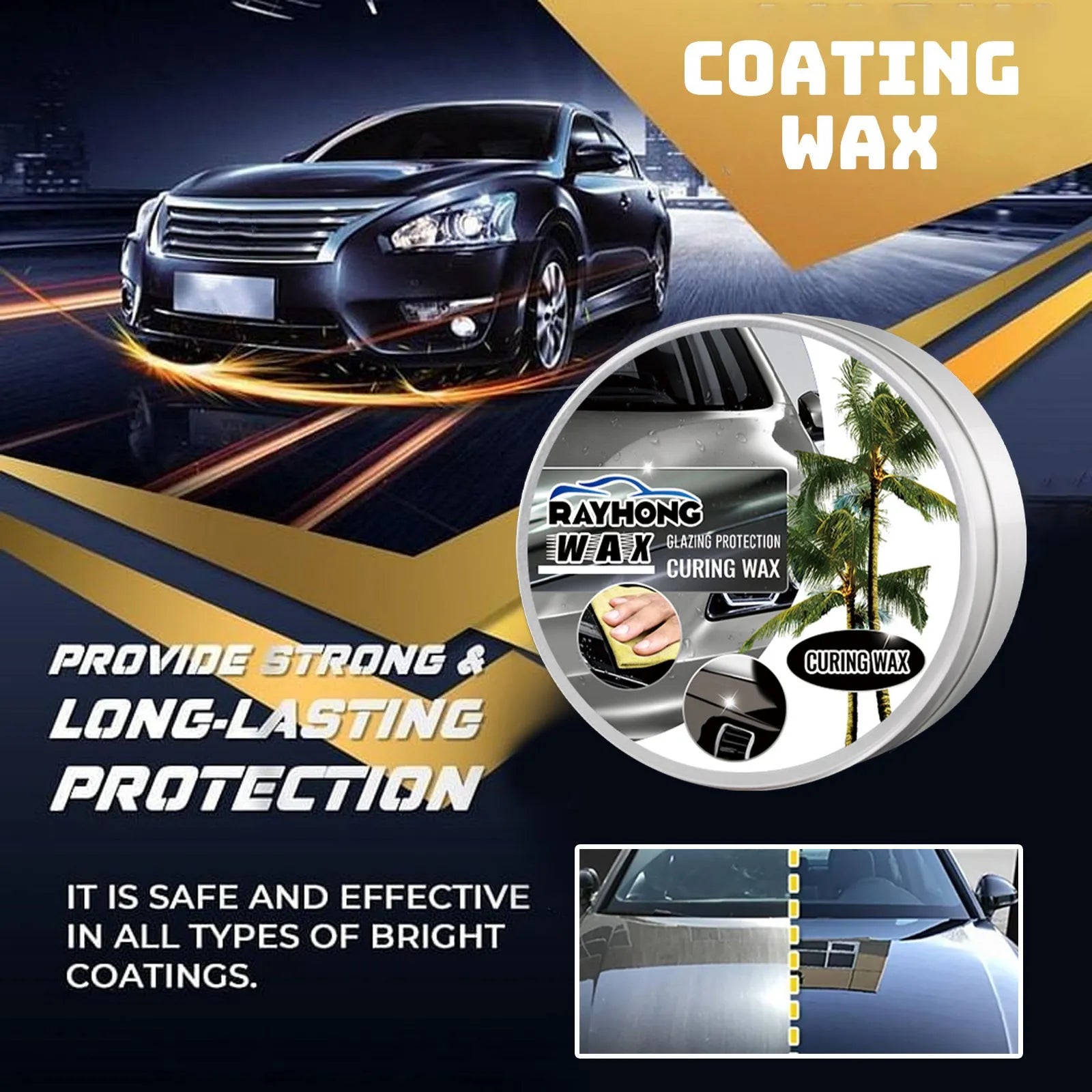 Car coating wax kit showing square wax block and sponge applicator for automotive paint maintenance