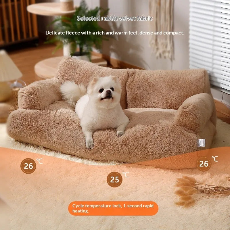 Warm removable washable pet bed in Mousse Coffee, Sunset Orange, Gentleman Gray, Moonlight Beige, Ultra-Soft, and Pink, sizes M to XXL