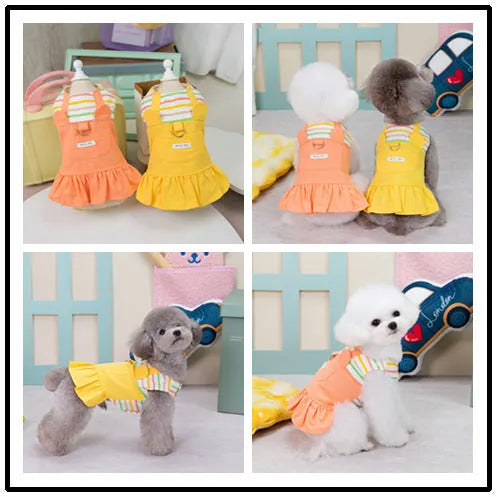 Orange and yellow striped patchwork cotton skirt for dogs in casual style