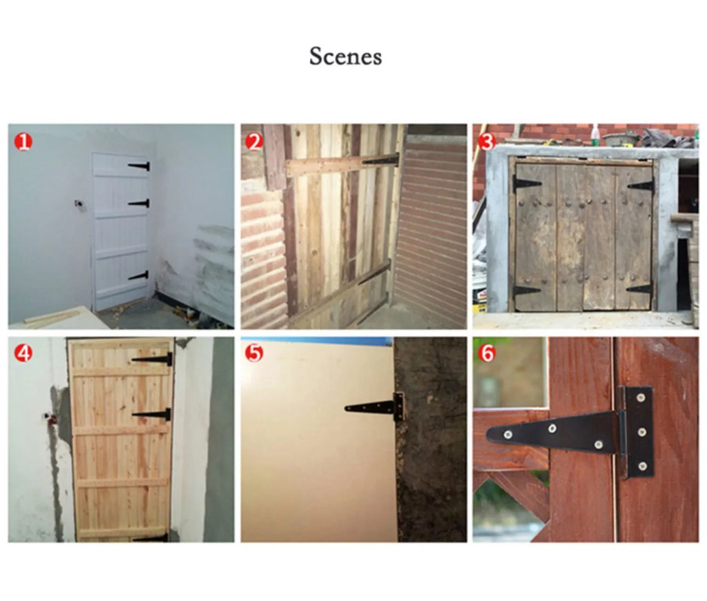 Fixed iron T-hinge for wooden doors and outdoor gates, shown in built-in installation position.