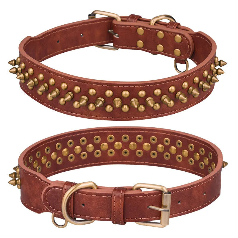 Rivets gradient leather pet collar in black with monochrome pattern and adjustable fit