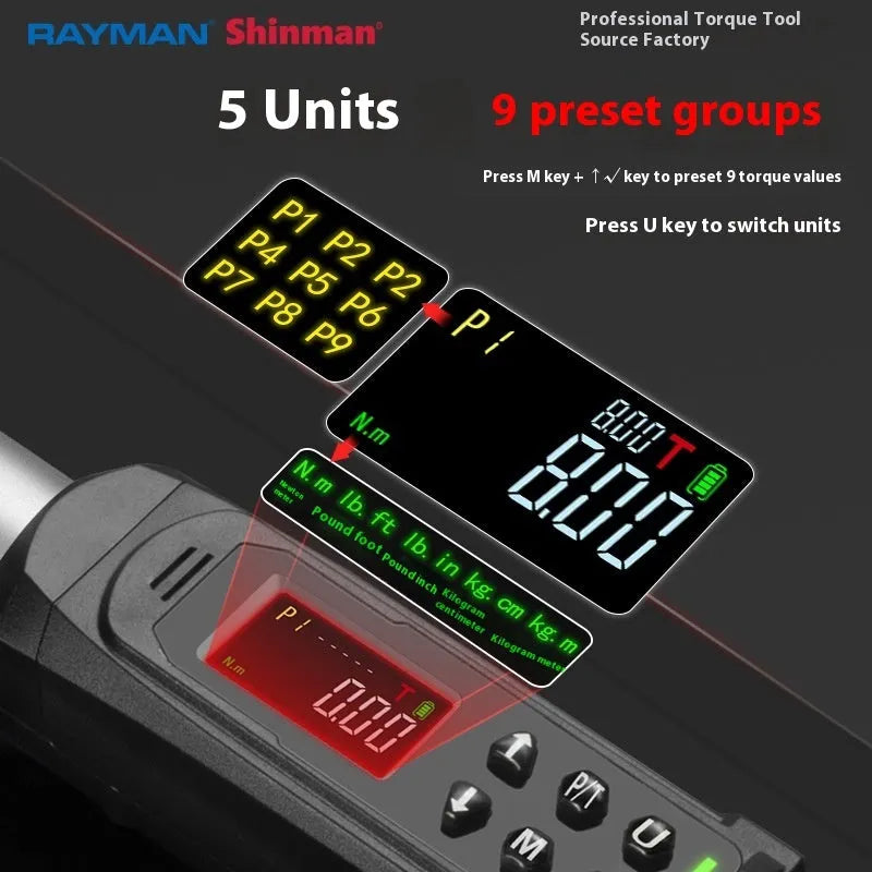 Digital display torque wrench showing electronic readout with chrome-vanadium steel construction