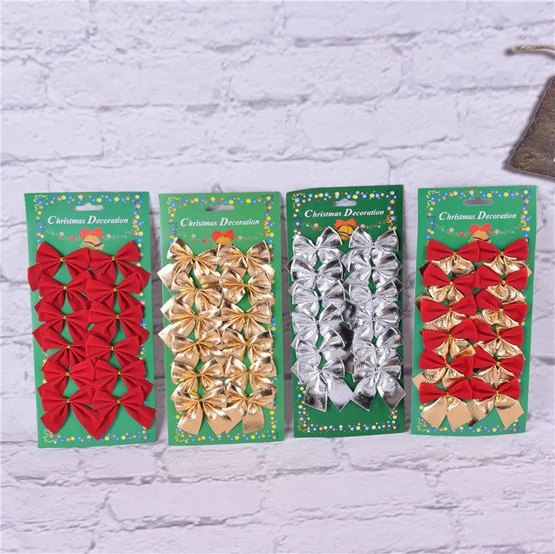 5 cm red gold polyester Christmas tree bow ornament for holiday decoration