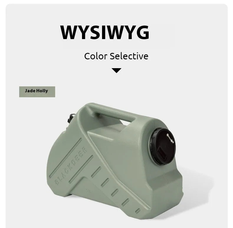 Green collapsible camping water storage tank shown in 13-litre snail and 18-litre backpack styles