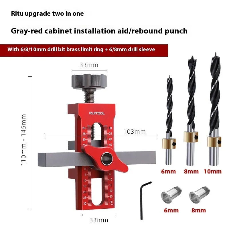 Aluminium alloy cabinet door installation aid with diamond-shaped 10mm guide plates for woodworking.