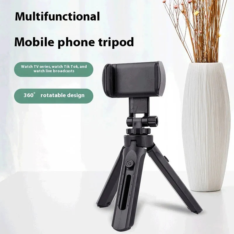 Black plastic desktop tripod phone holder with universal bracket for Xiaomi Apple Huawei smartphones